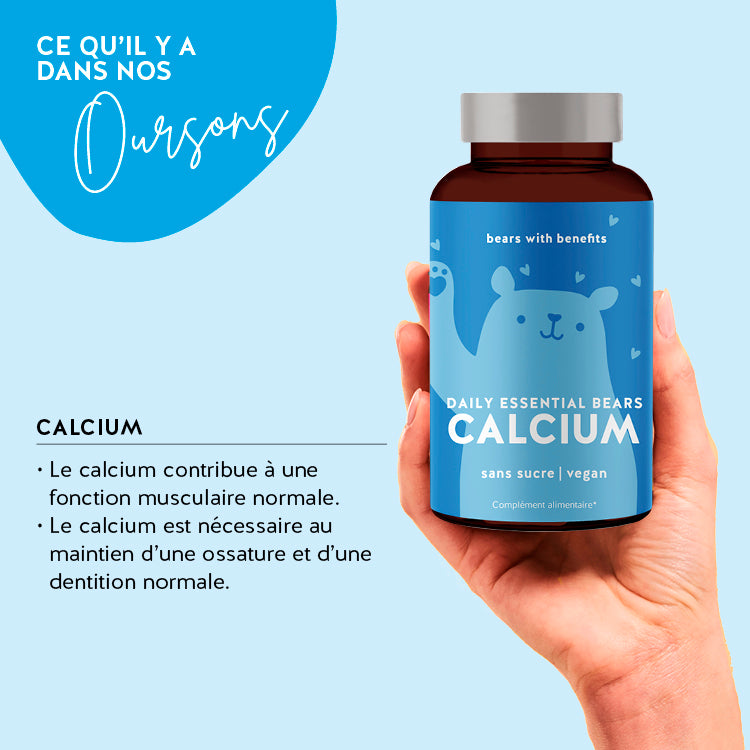 Cette image montre les ingrédients du produit Daily Essential Bears with calcium de Bears with Benefits.