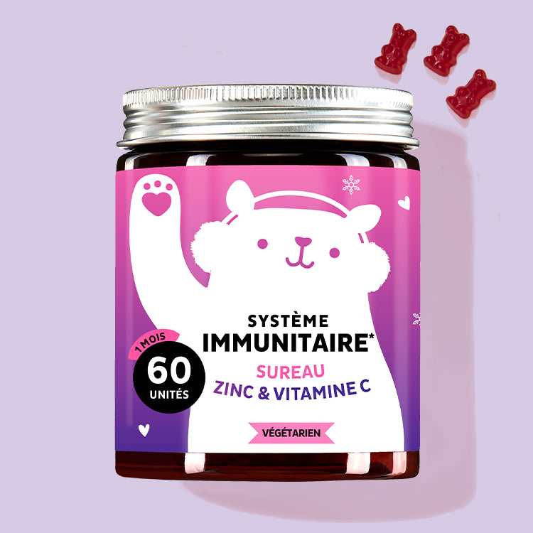 Une boîte de Système Immunitaire avec l'extrait de sureau et le zinc de Bears with Benefits pour faire face à la saison froide.