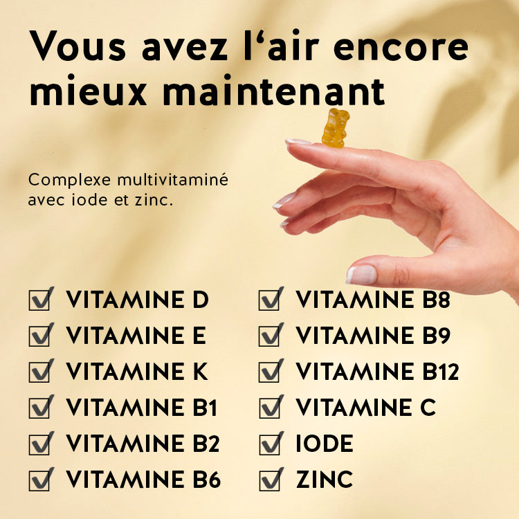 Ces ingrédients et nutriments se trouvent dans les vitamines P'tit héros - Multivit' Multivitamines pour les enfants.