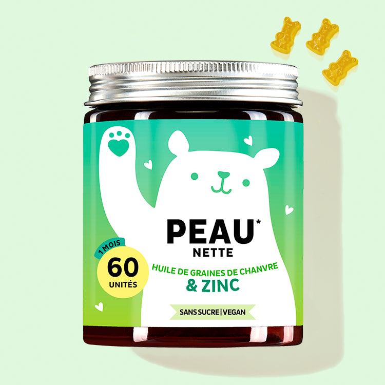 Une boîte de Peau nette avec de l'huile de chanvre et du zinc pour une peau saine Bears with Benefits.