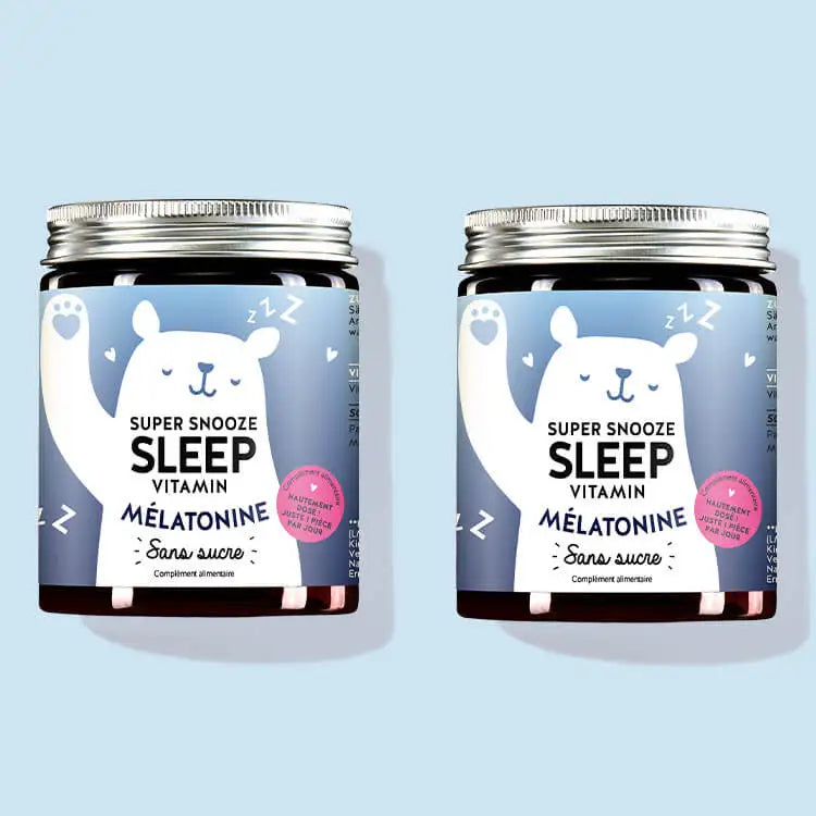 Les vitamines Super Snooze Sleep avec mélatonine de Bears with Benefits en cure de 2 mois.